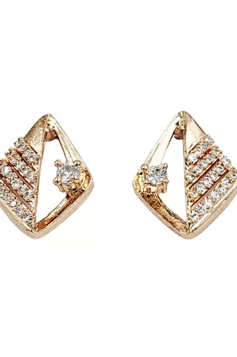 Contemporary unique rose gold plated cz stone studed earrings for women