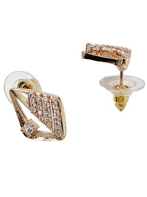 Contemporary unique rose gold plated cz stone studed earrings for women 3