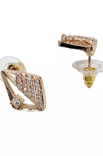 Contemporary unique rose gold plated cz stone studed earrings for women
