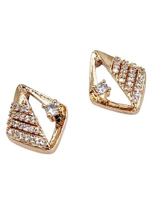 Contemporary unique rose gold plated cz stone studed earrings for women 4