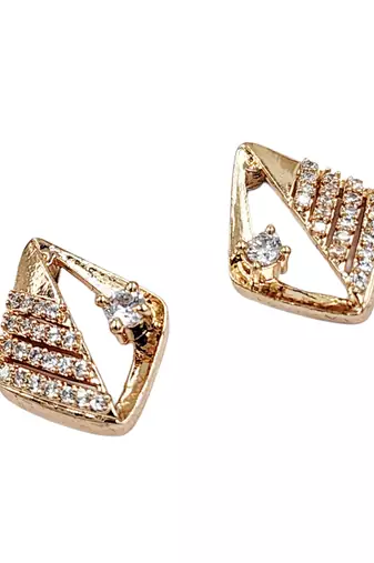 Contemporary unique rose gold plated cz stone studed earrings for women