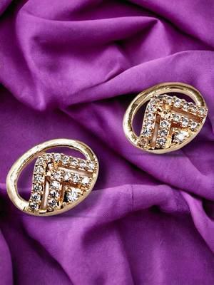Contemporary oval shape rose gold plated cz stone studed earrings for women 1