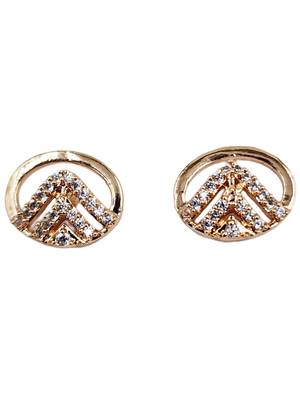 Contemporary oval shape rose gold plated cz stone studed earrings for women 2