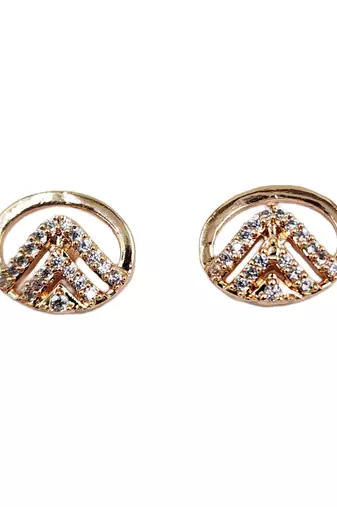 Contemporary oval shape rose gold plated cz stone studed earrings for women