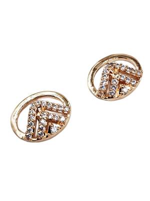 Contemporary oval shape rose gold plated cz stone studed earrings for women 4