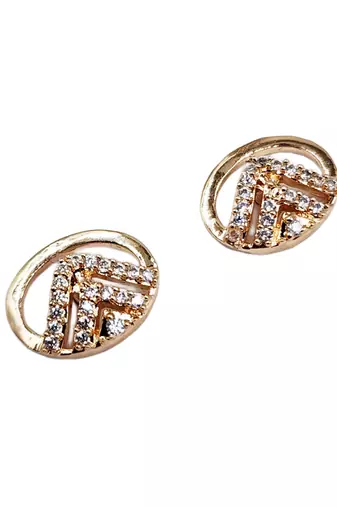 Contemporary oval shape rose gold plated cz stone studed earrings for women