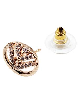 Contemporary oval shape rose gold plated cz stone studed earrings for women 5