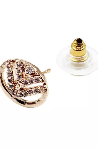 Contemporary oval shape rose gold plated cz stone studed earrings for women