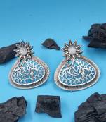 Oxidised silver plated gray stone stud earring for women