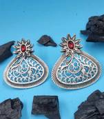 Oxidised silver plated ruby stone stud earring for women