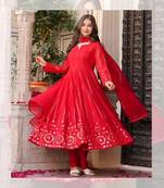  RED Faux Georgette Embroidery Work PARTY WEAR SUIT SET