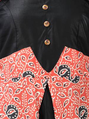 Orange and black modal ruffled ethnic dress with ajrat print 4