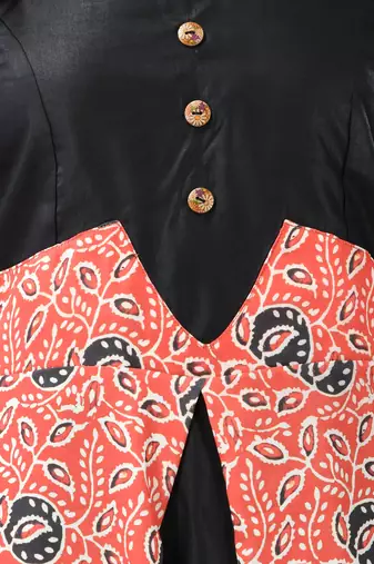 Orange and black modal ruffled ethnic dress with ajrat print