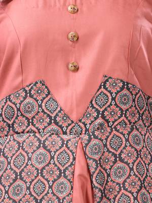 Peach modal ruffled ethnic dress with ajrat print 4