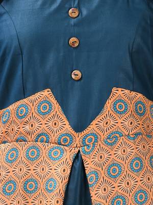 Blue modal ruffled ethnic dress with ajrat print 4