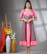 Pink modal ruffled ethnic dress with ajrat print