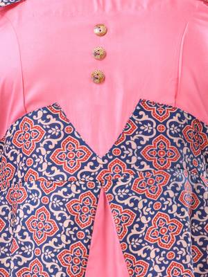 Pink modal ruffled ethnic dress with ajrat print 4
