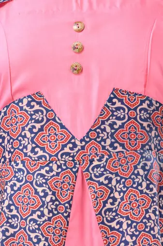 Pink modal ruffled ethnic dress with ajrat print