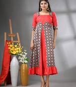 Red modal ruffled ethnic dress with ajrat print