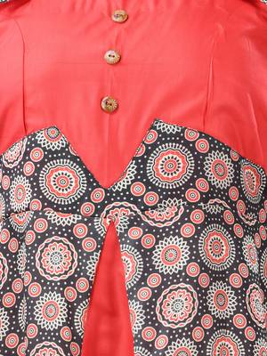Red modal ruffled ethnic dress with ajrat print 4