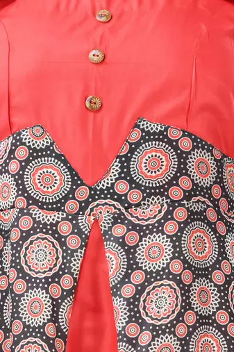 Red modal ruffled ethnic dress with ajrat print