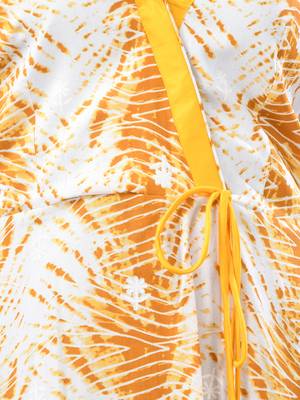 White and yellow rayon shibori printed ethnic dress 4