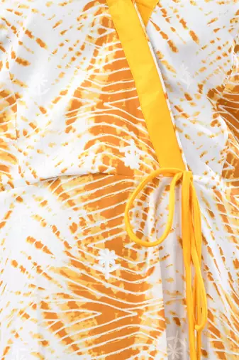 White and yellow rayon shibori printed ethnic dress