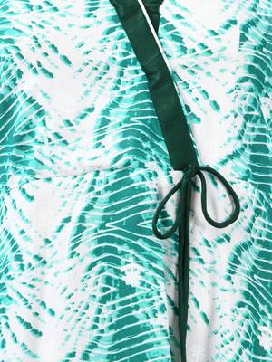 White and green rayon shibori printed ethnic dress 4