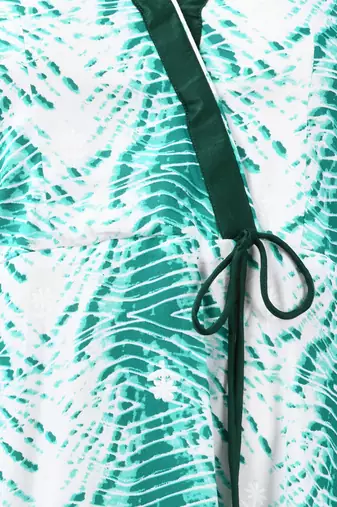 White and green rayon shibori printed ethnic dress