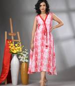 White and red rayon shibori printed ethnic dress