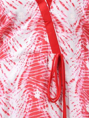 White and red rayon shibori printed ethnic dress 4