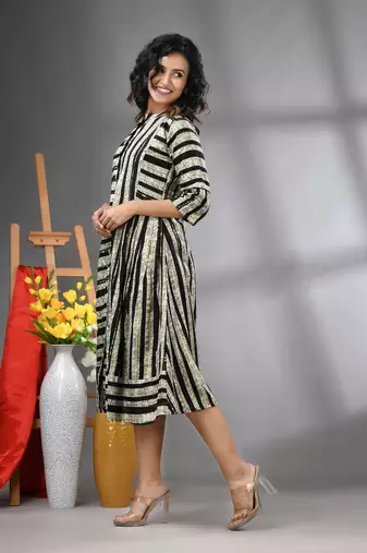 Black rayon midi dress with sequence work