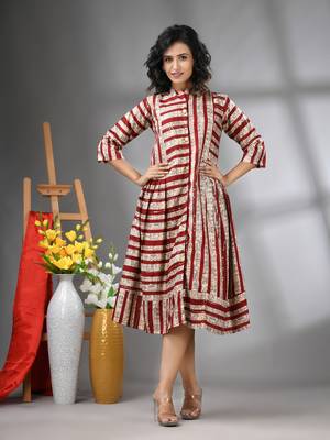 Maroon rayon midi dress with sequence work 1