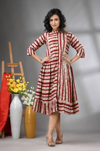 Maroon rayon midi dress with sequence work