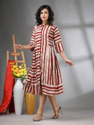 Maroon rayon midi dress with sequence work 2