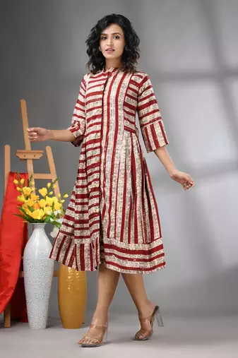 Maroon rayon midi dress with sequence work