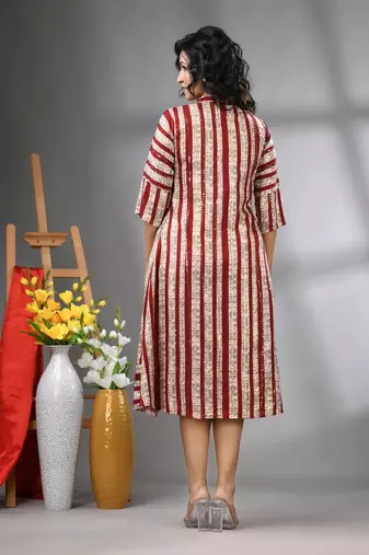 Maroon rayon midi dress with sequence work
