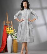White cotton midi dress with stripe pattern