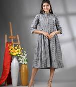 Grey cotton midi dress with stripe pattern