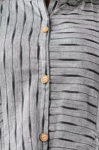 Grey cotton midi dress with stripe pattern