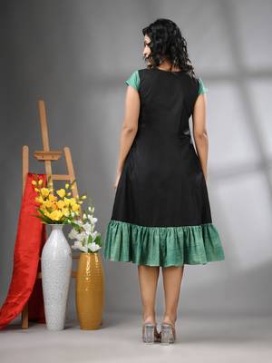 Black cotton solid a-line ethnic dress with ruffle 3