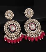 Rani color kundan earrings