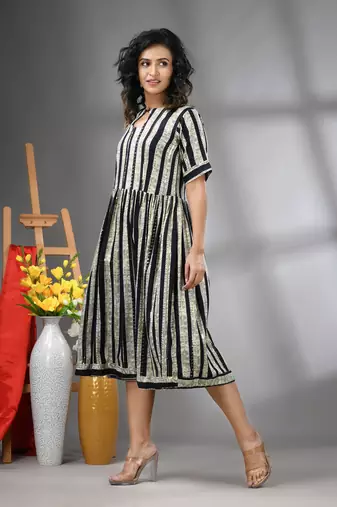 Black rayon midi dress with sequence work