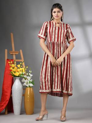 Dark red rayon midi dress with sequence work 1