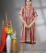 Dark red rayon midi dress with sequence work