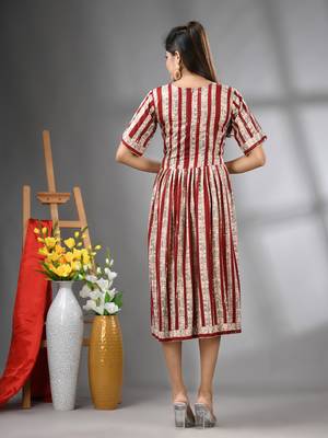 Dark red rayon midi dress with sequence work 3