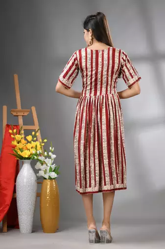 Dark red rayon midi dress with sequence work