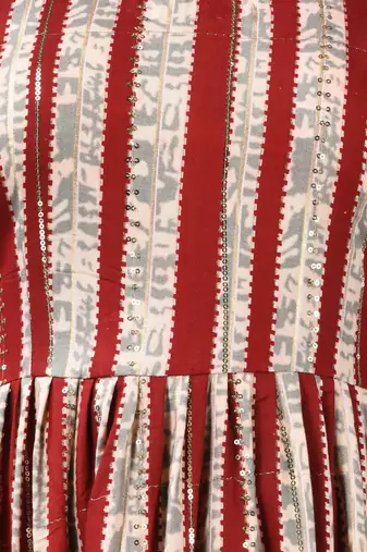 Dark red rayon midi dress with sequence work