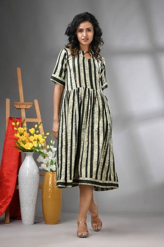 Green rayon midi dress with sequence work