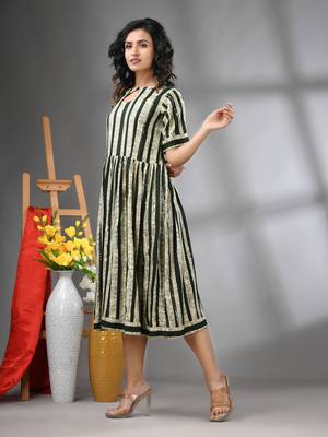 Green rayon midi dress with sequence work 2